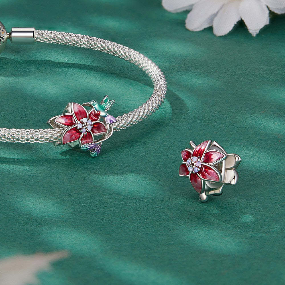 flowers and birds enamel charm 925 sterling silver dy1353