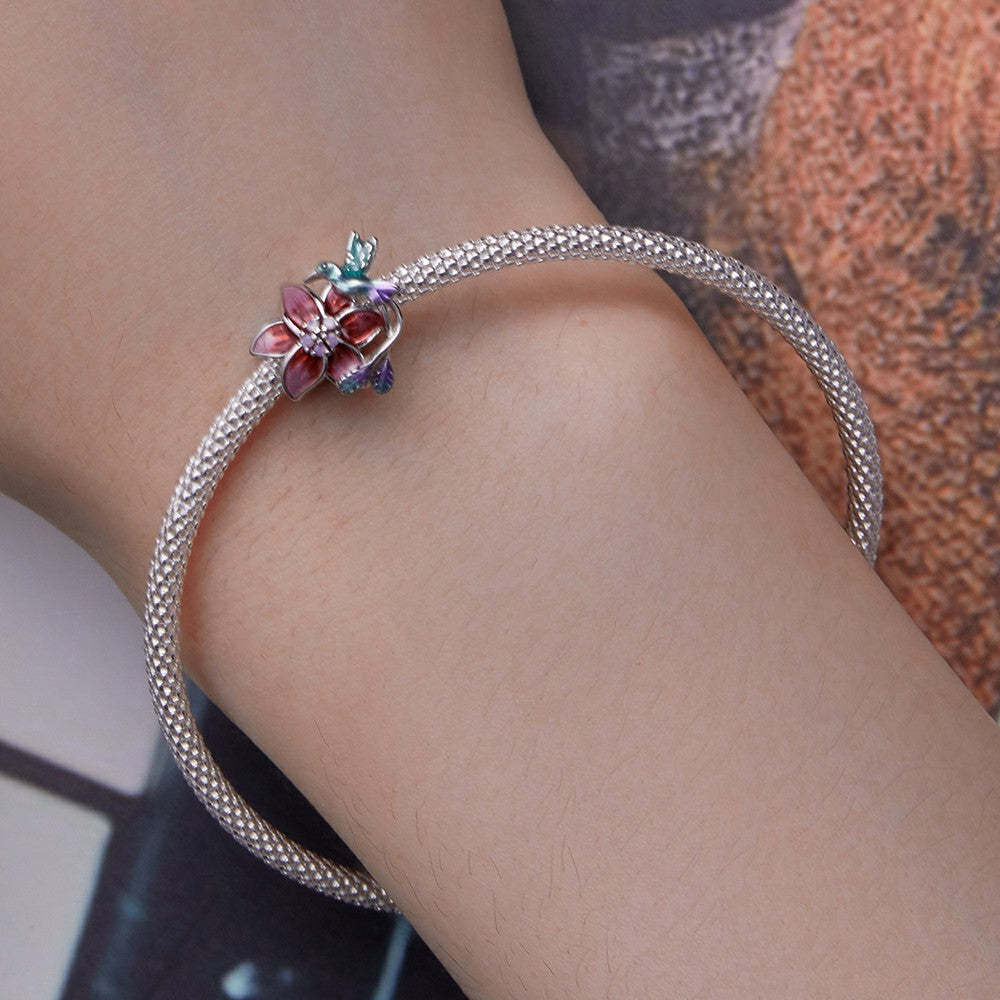 flowers and birds enamel charm 925 sterling silver dy1353