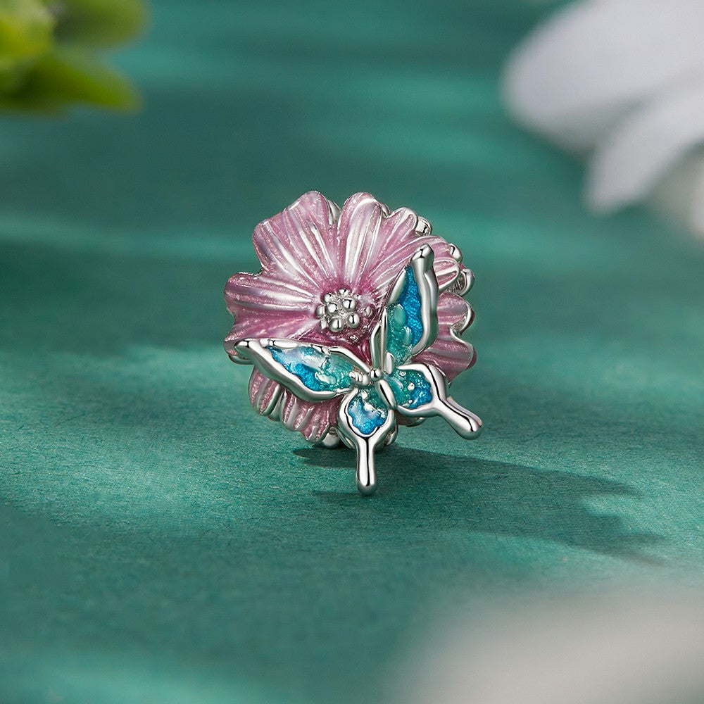 daisy butterflies enamel charm 925 sterling silver dy1354