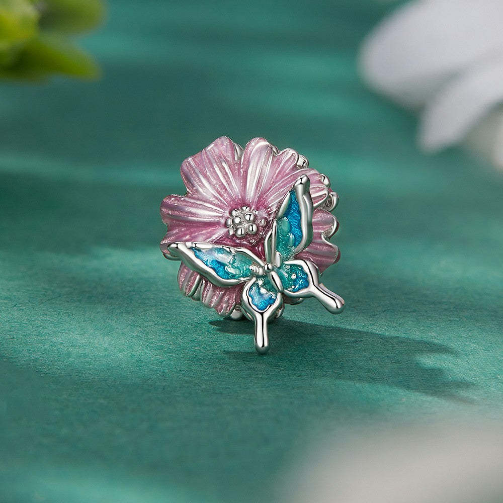 daisy butterflies enamel charm 925 sterling silver dy1354