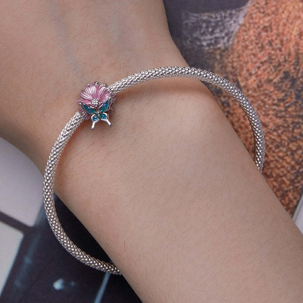 daisy butterflies enamel charm 925 sterling silver dy1354