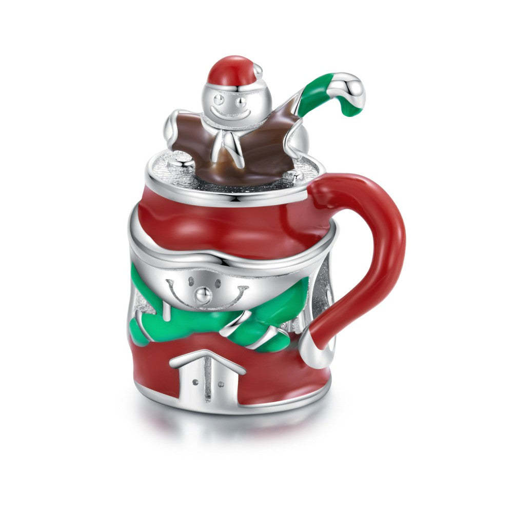 snowman hot cocoa enamel charm 925 sterling silver christmas gifts dy1366