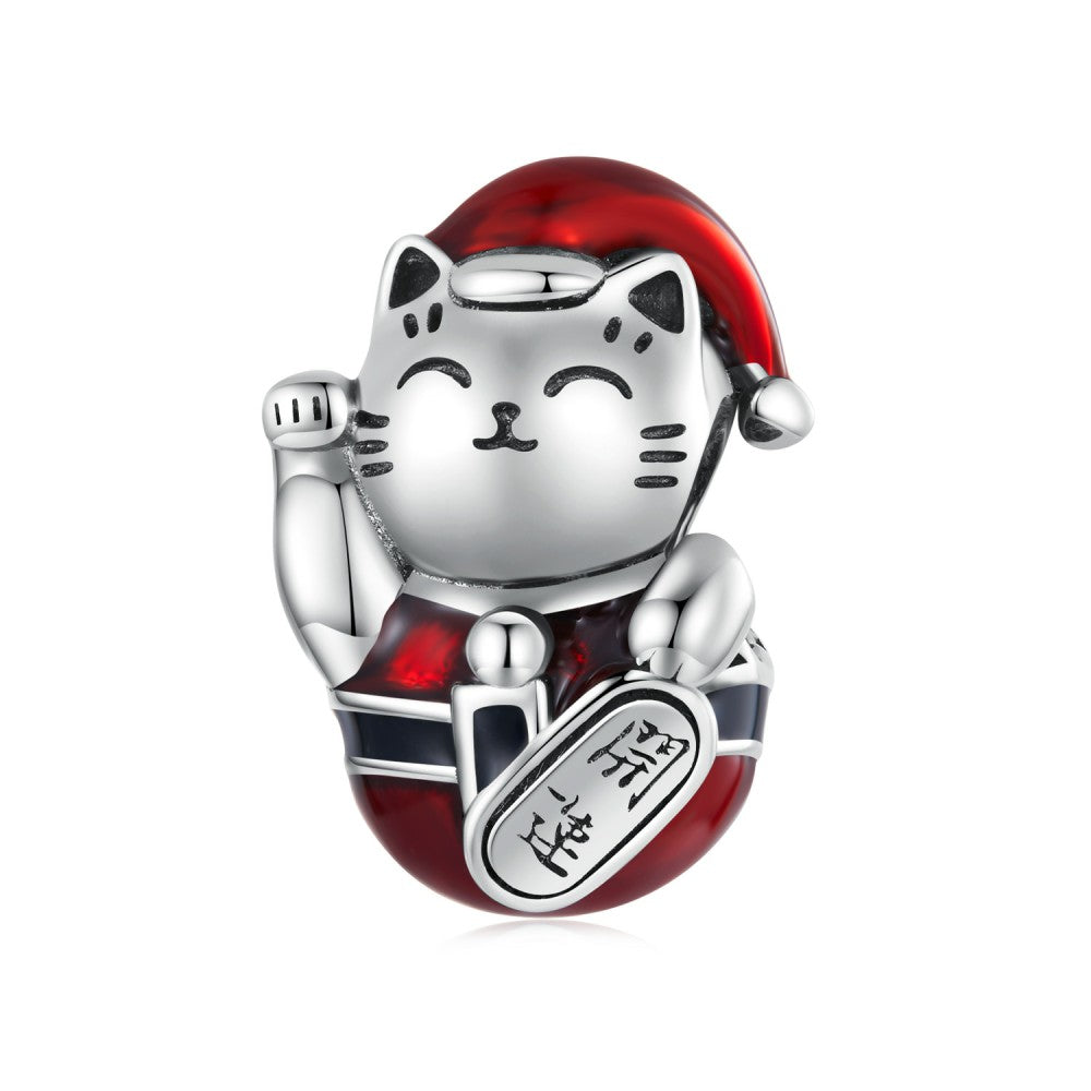 christmas lucky cat enamel charm 925 sterling silver christmas gifts dy1372