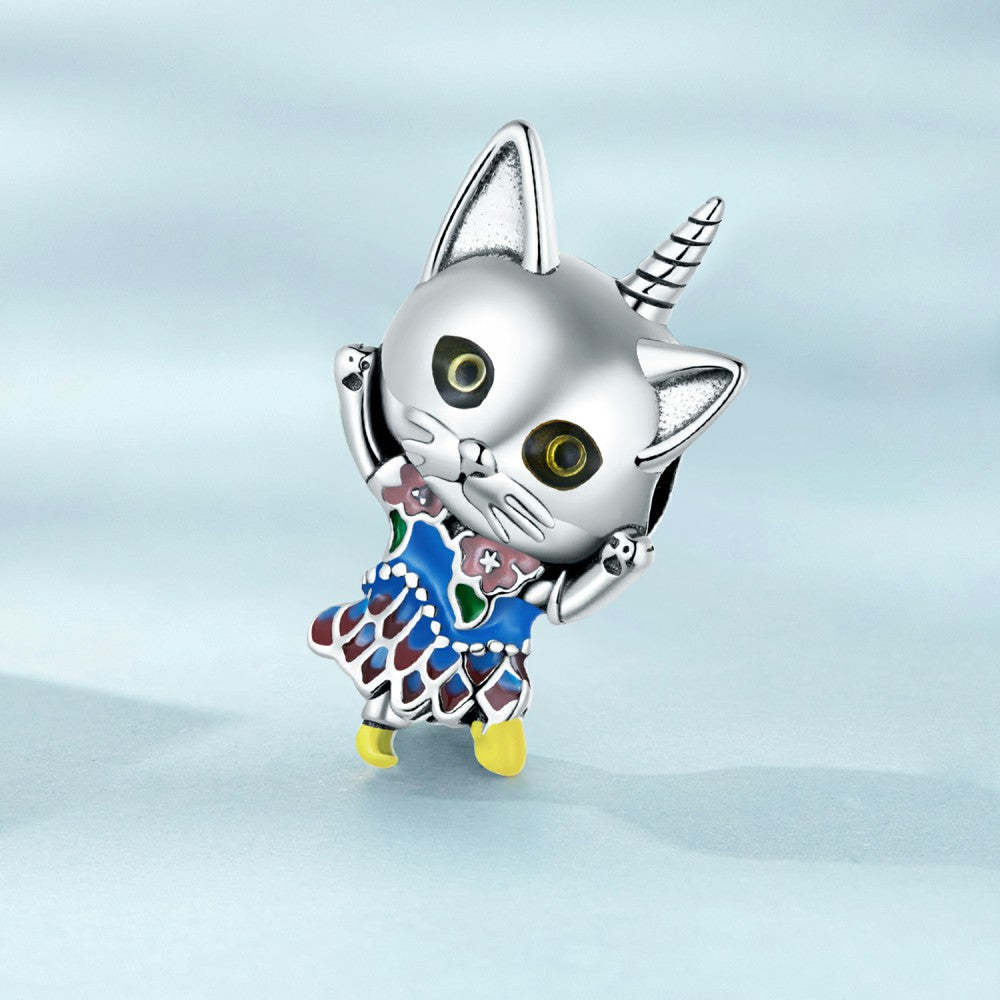 unicorn cat enamel charm 925 sterling silver gift for pet lover dy1377