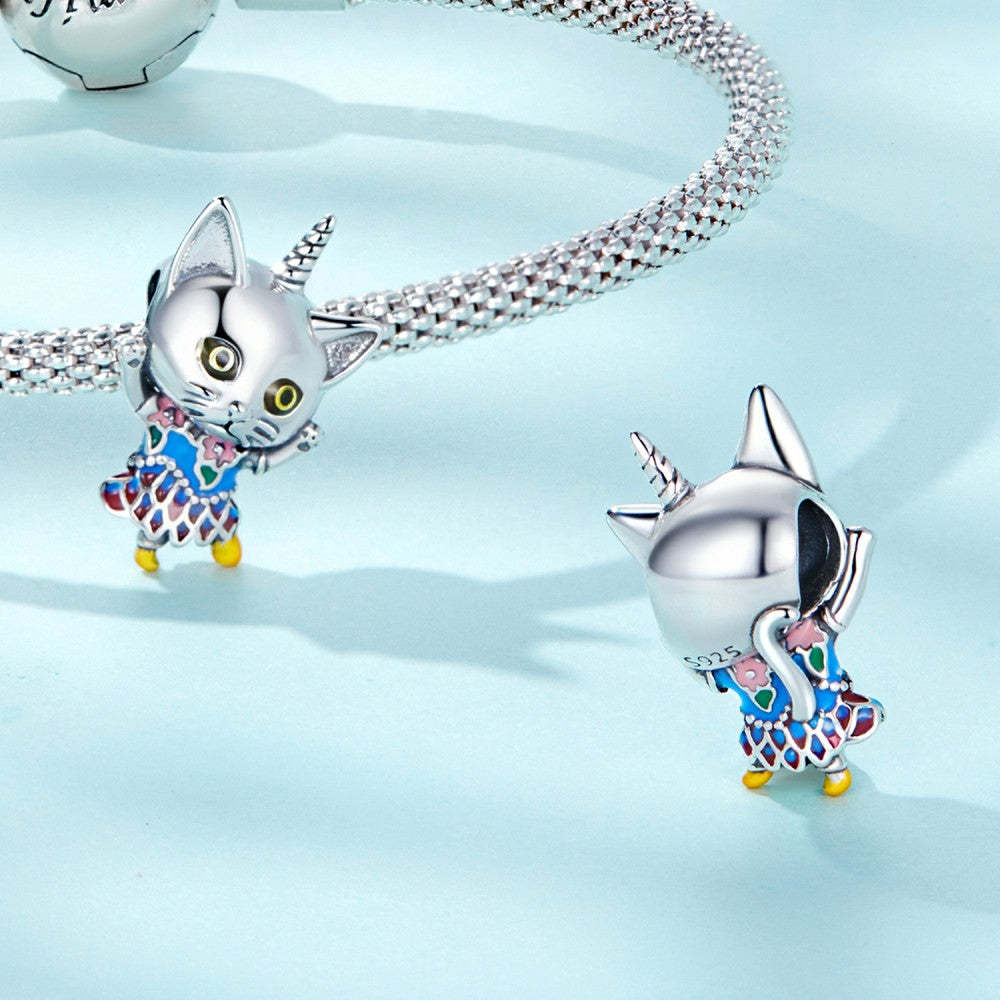 unicorn cat enamel charm 925 sterling silver gift for pet lover dy1377