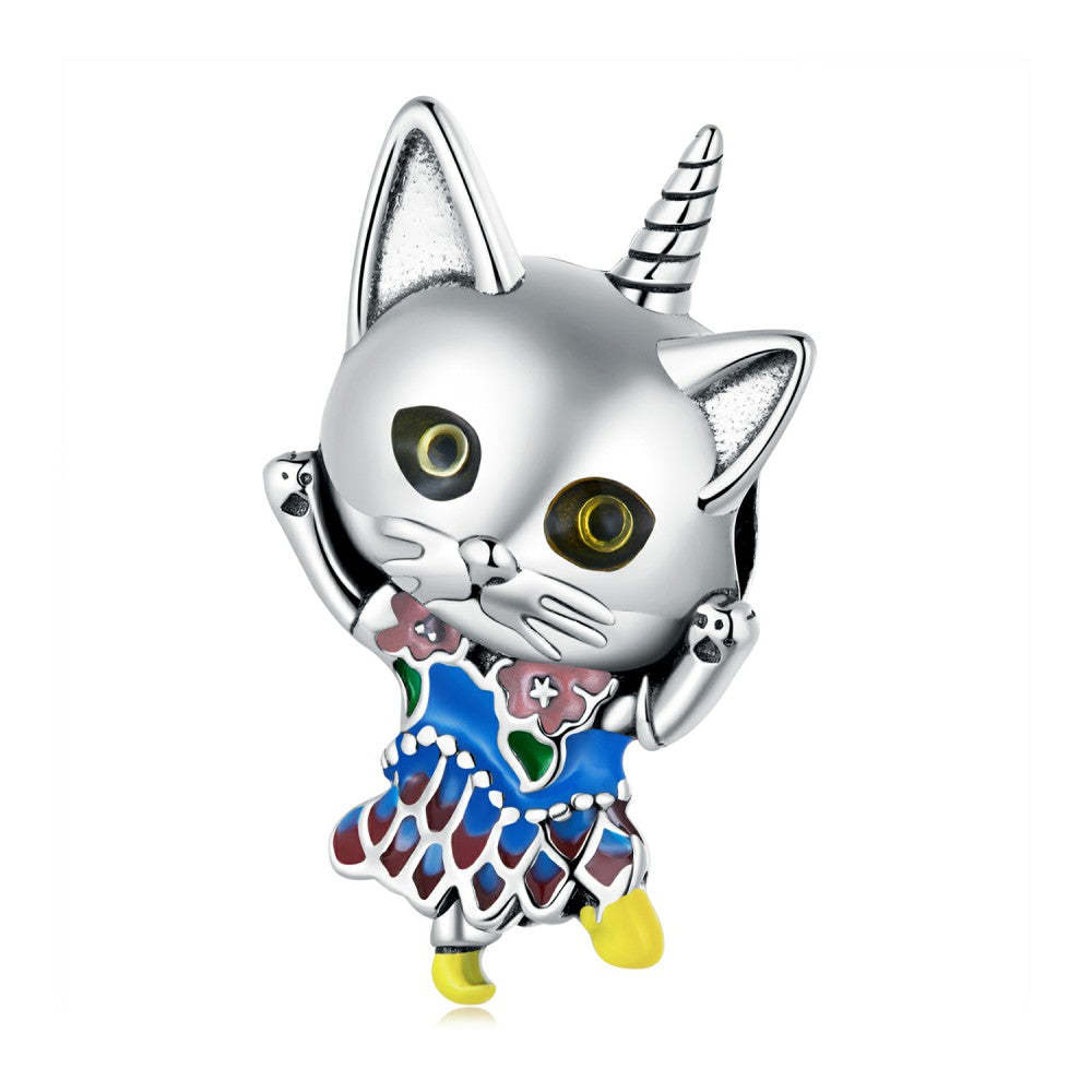 unicorn cat enamel charm 925 sterling silver gift for pet lover dy1377