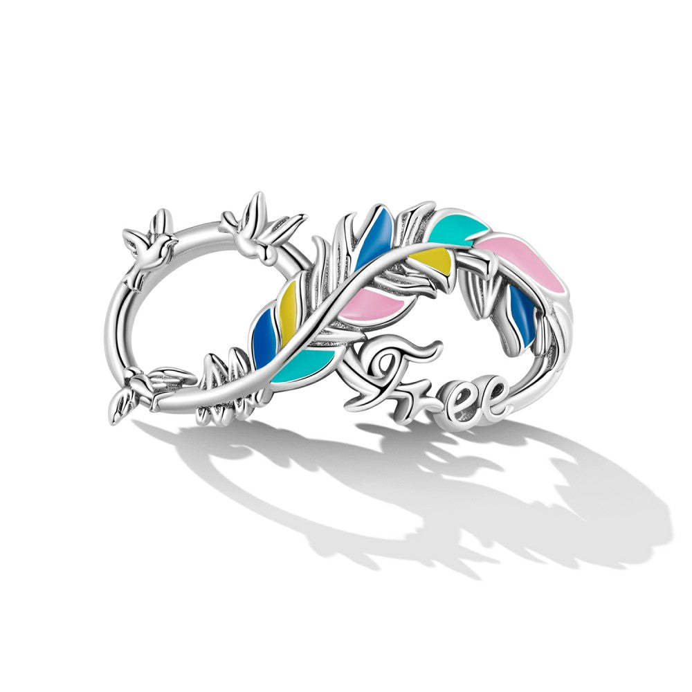 feather infinity symbol enamel charm 925 sterling silver dy1388