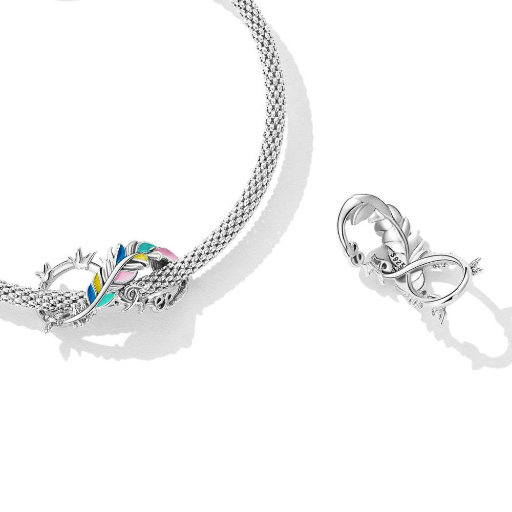 feather infinity symbol enamel charm 925 sterling silver dy1388