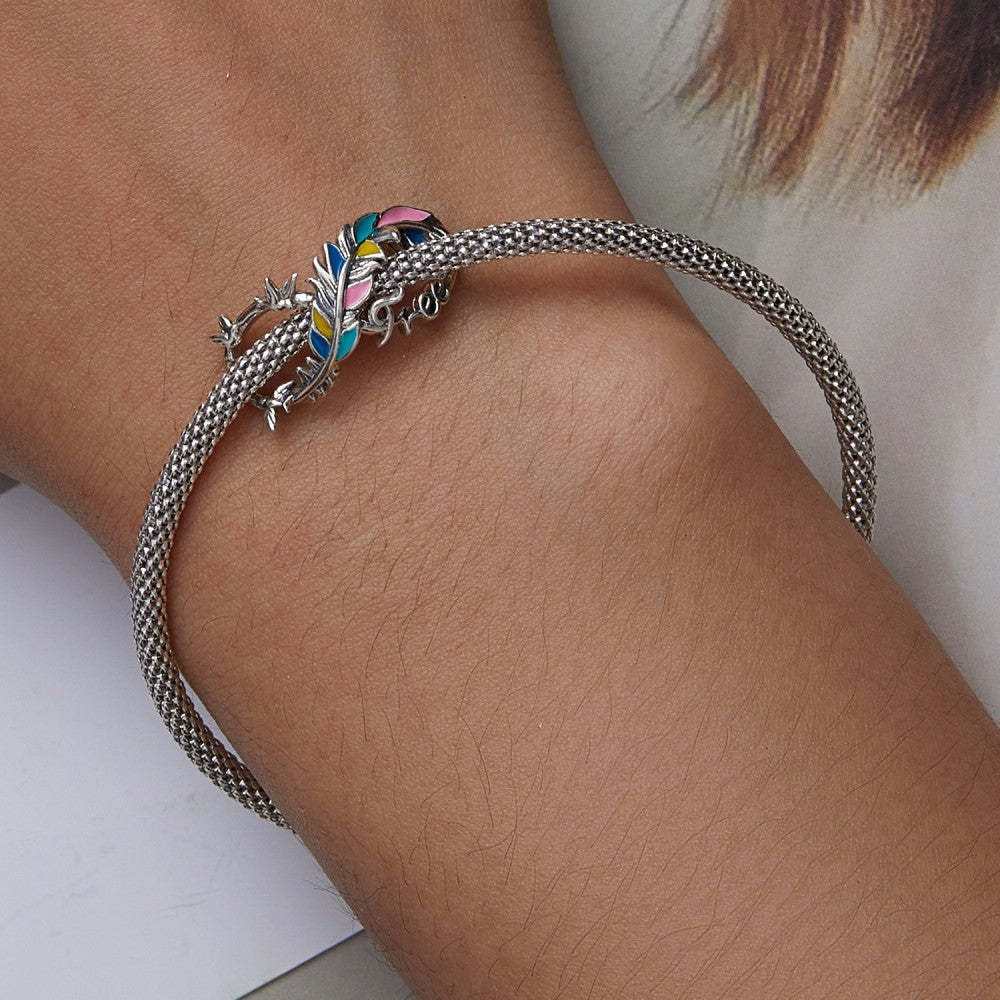 feather infinity symbol enamel charm 925 sterling silver dy1388