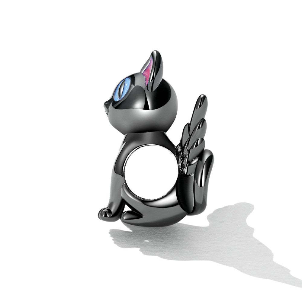 black angel cat enamel charm 925 sterling silver gift for pet lover dy1392