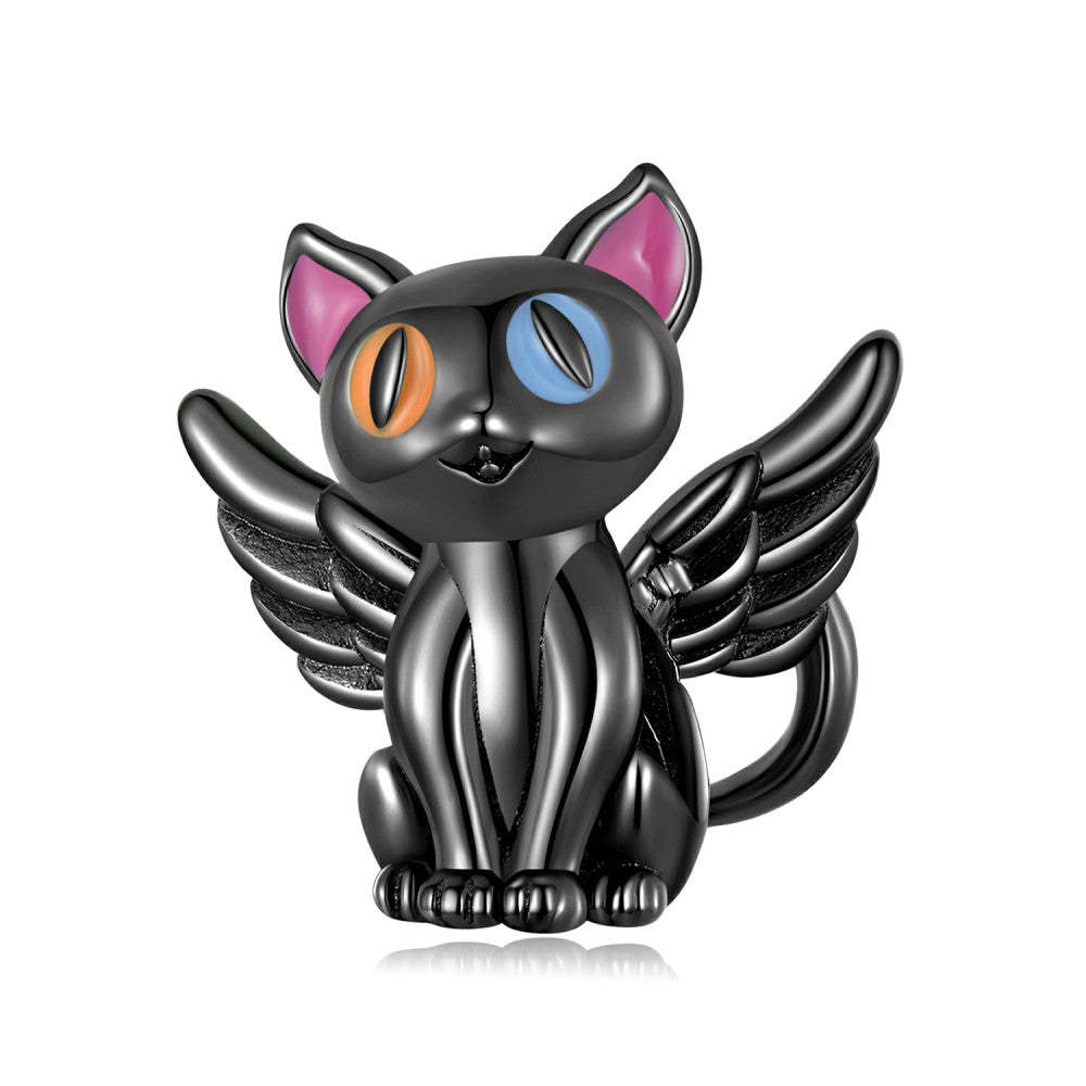 black angel cat enamel charm 925 sterling silver gift for pet lover dy1392
