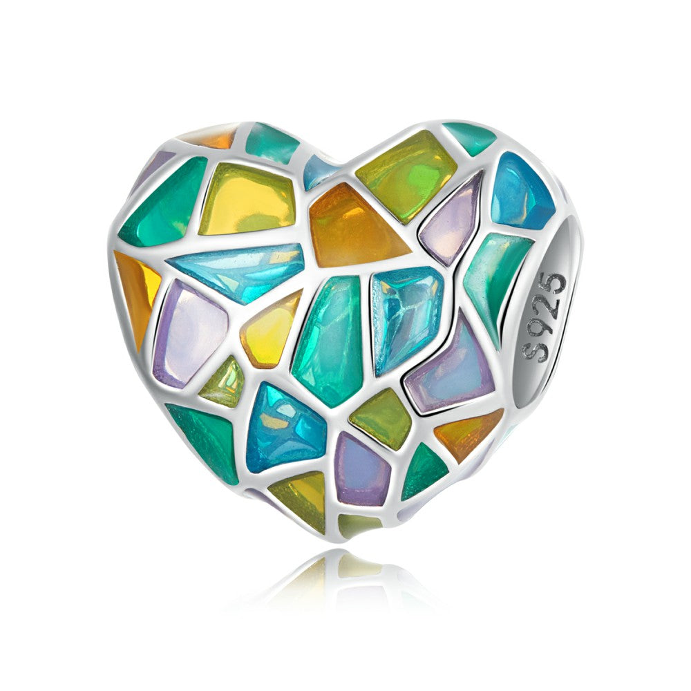 heart stained glass enamel charm 925 sterling silver dy1397