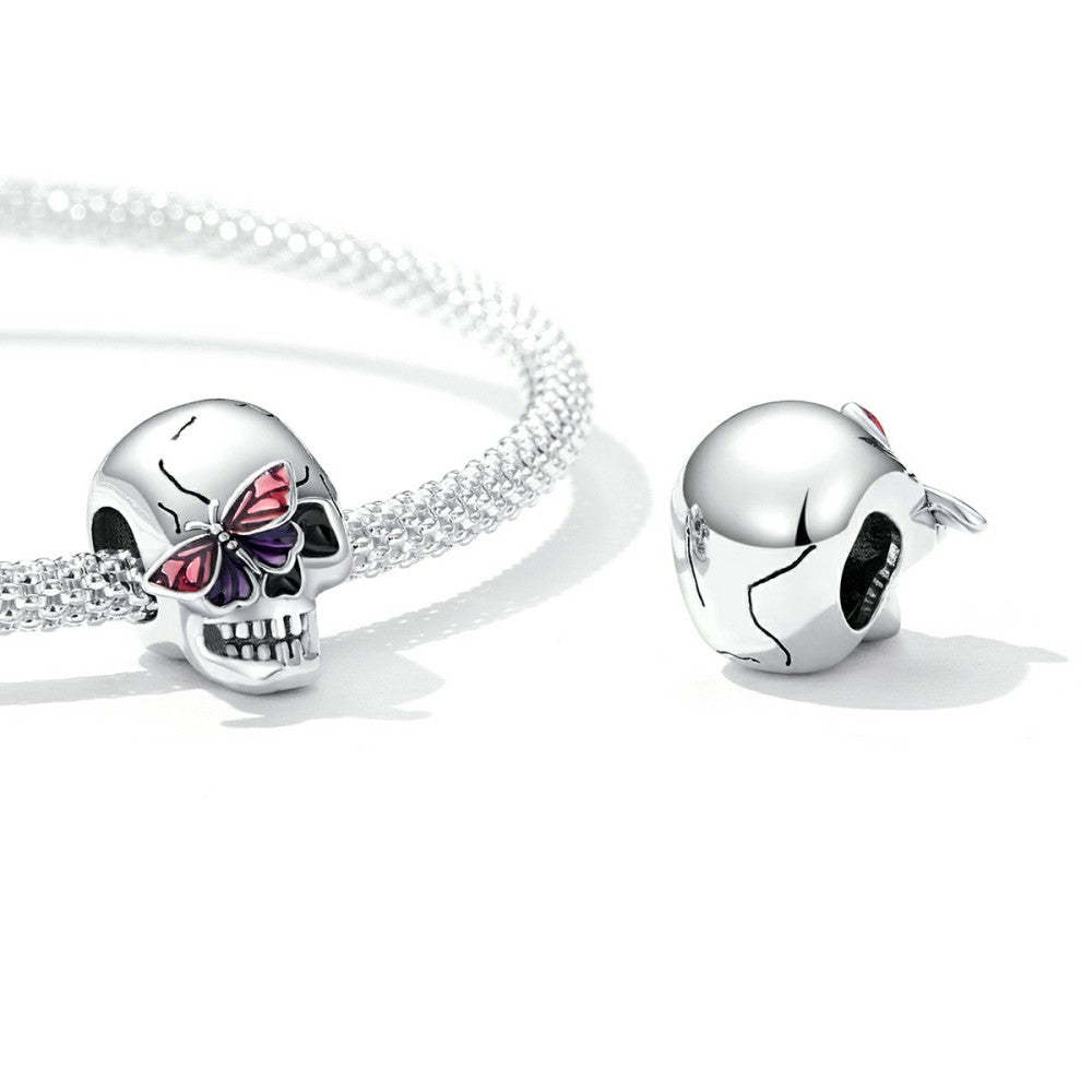 vintage skull enamel charm 925 sterling silver halloween gifts dy1400