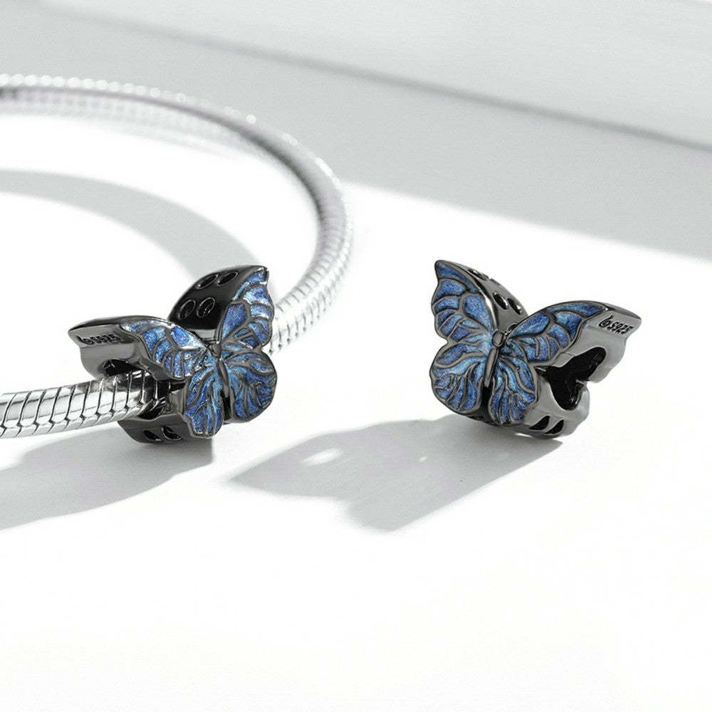 dark butterfly enamel charm 925 sterling silver dy1414