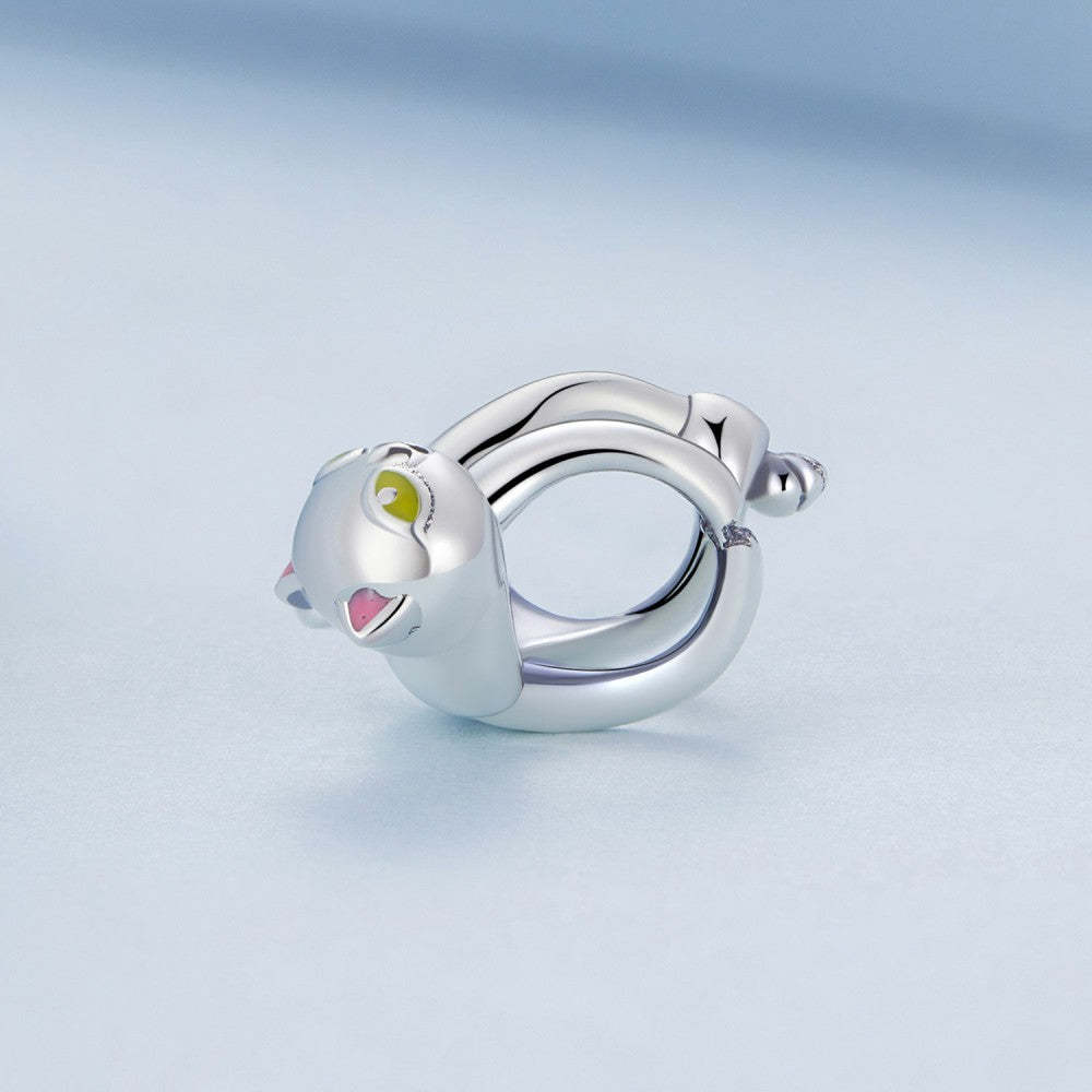 adorable black cat enamel charm 925 sterling silver gift for pet lover dy1415