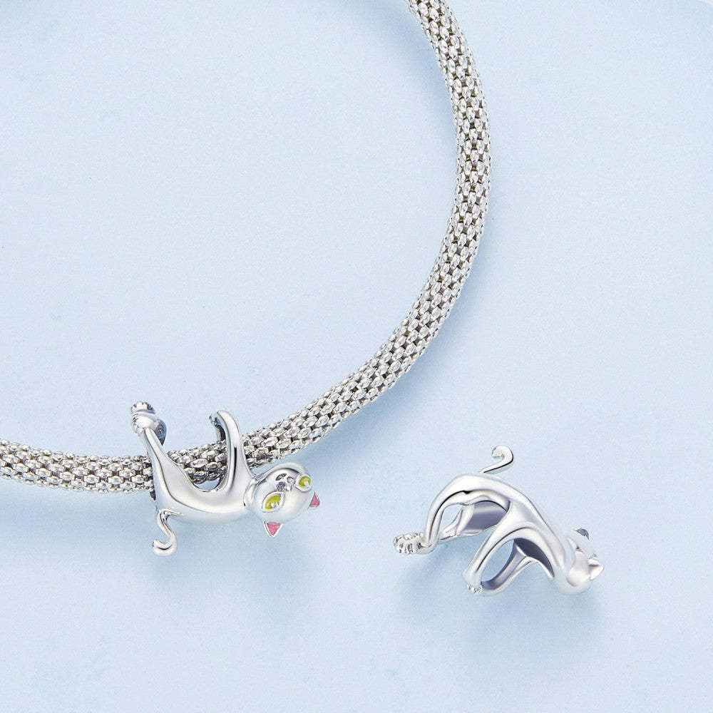 adorable black cat enamel charm 925 sterling silver gift for pet lover dy1415