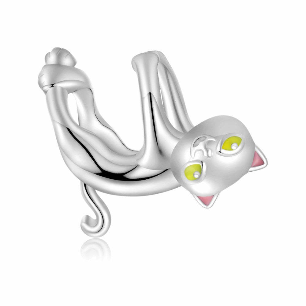 adorable black cat enamel charm 925 sterling silver gift for pet lover dy1415
