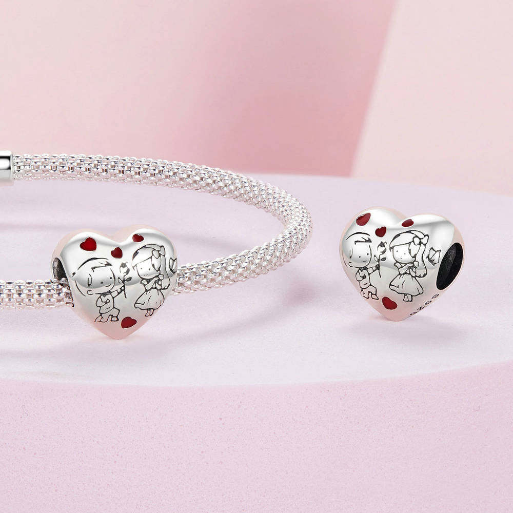 Little Boy and Girl Enamel Charm Silver Valentine's Day Gifts - soufeelmy