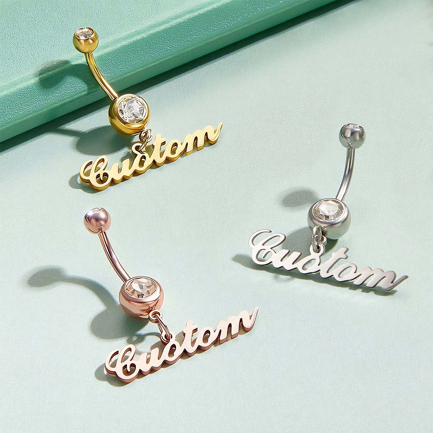 Personalized Stainless Steel Belly Ring Custom Name Engraved Navel Jewelry Gift for Her - soufeelmy
