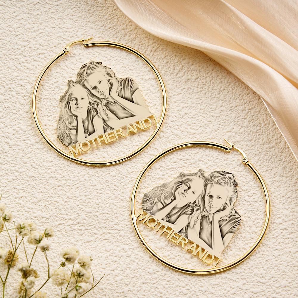 Custom Photo Engraved Hoop Earrings Exaggerate Gifts for Couple - soufeelmy