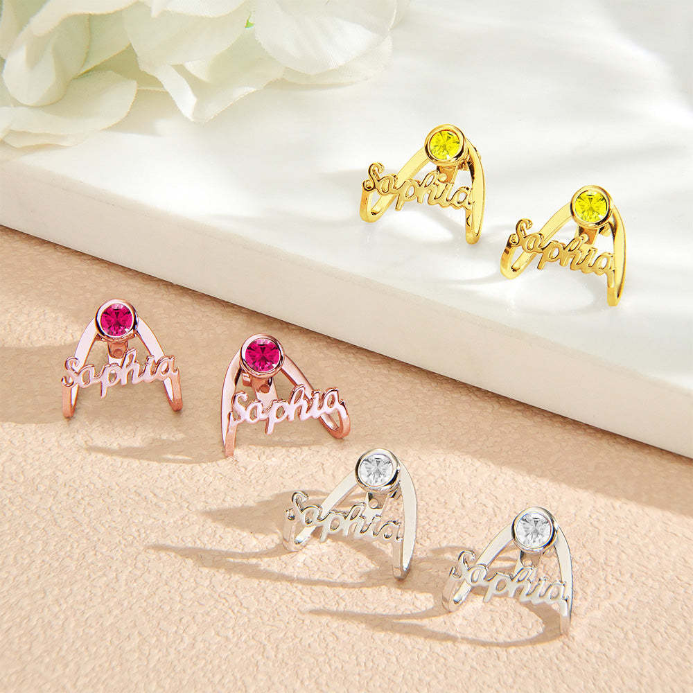 Personalized Birthstone Earrings with Name Earrings Jewelry Gift for Her - soufeelmy