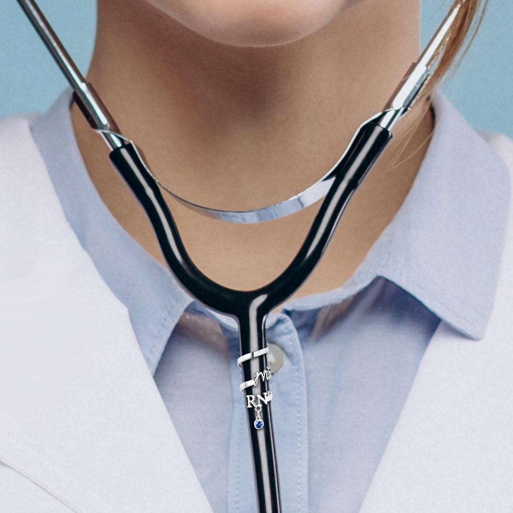 Personalized Stethoscope  Name Tag With Birth Month Flower And Birthstone For Doctor Nurse - soufeelmy