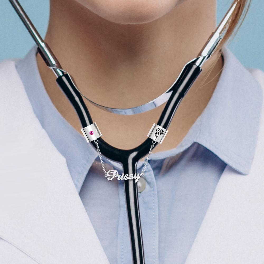 Custom Birthstone Stethoscope Name Tag With Pattern Decoration For Doctor - soufeelmy
