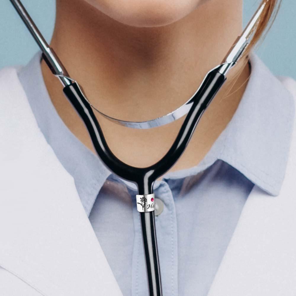 Custom Name Birthstone Stethoscope Tag Birth Flower Pattern Decoration For Doctor - soufeelmy