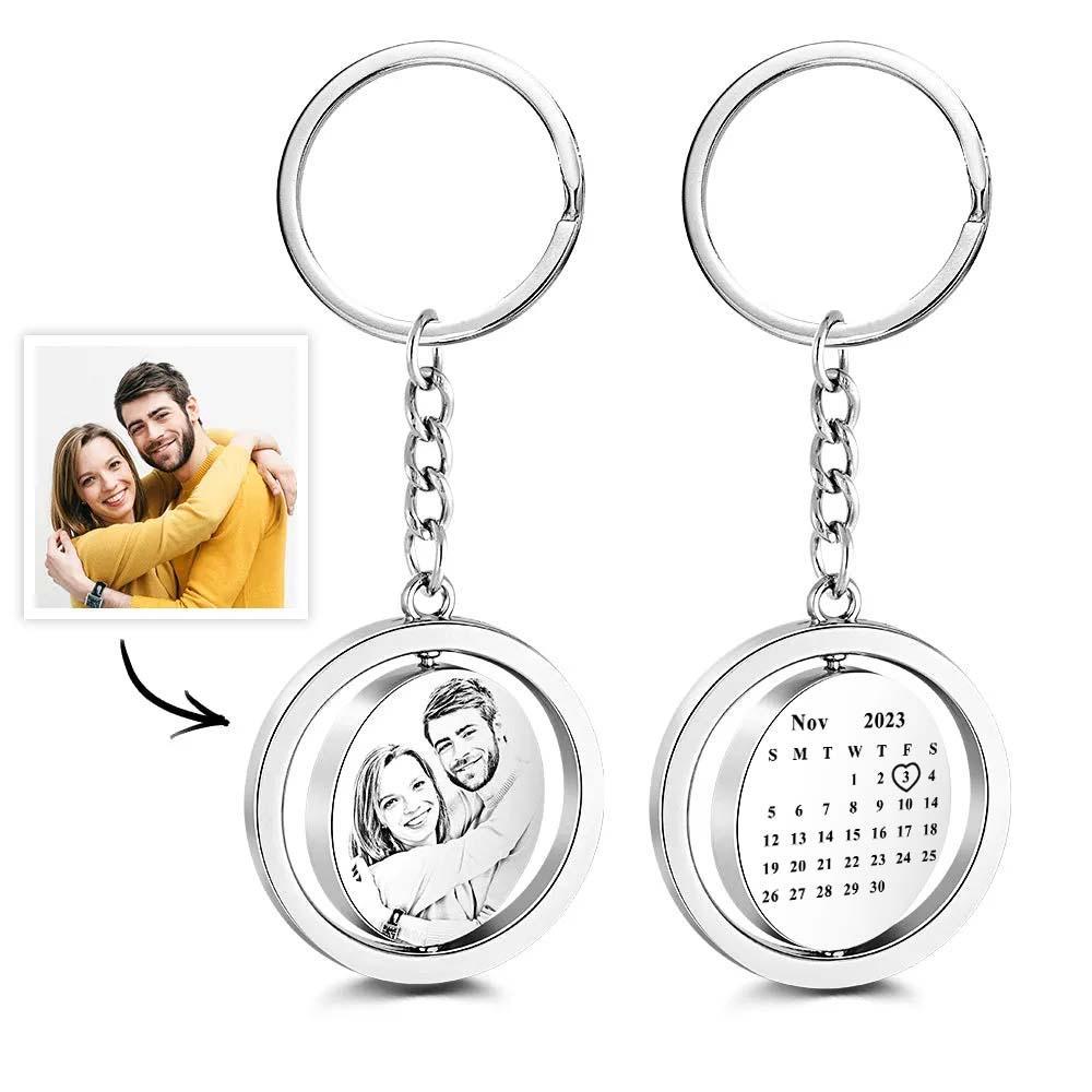 Custom Photo Calendar Keychain Rotate Special Date Couple Anniversary Gifts