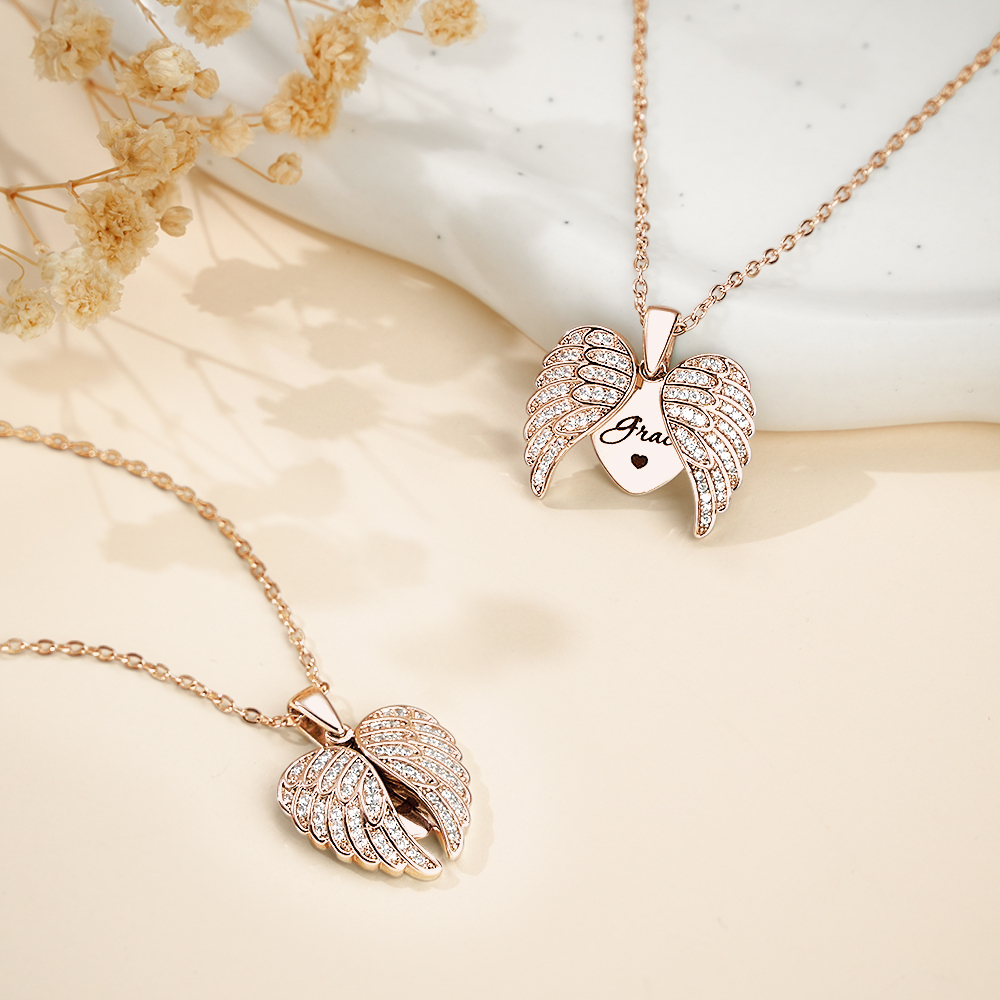 Personalized Angel Wing Necklace Custom Engraved Jewelry for Women Gift For Her - soufeelmy