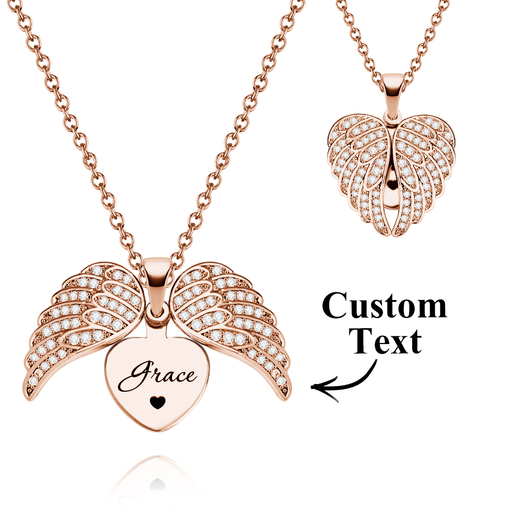 Personalized Angel Wing Necklace Custom Engraved Jewelry for Women Gift For Her - soufeelmy