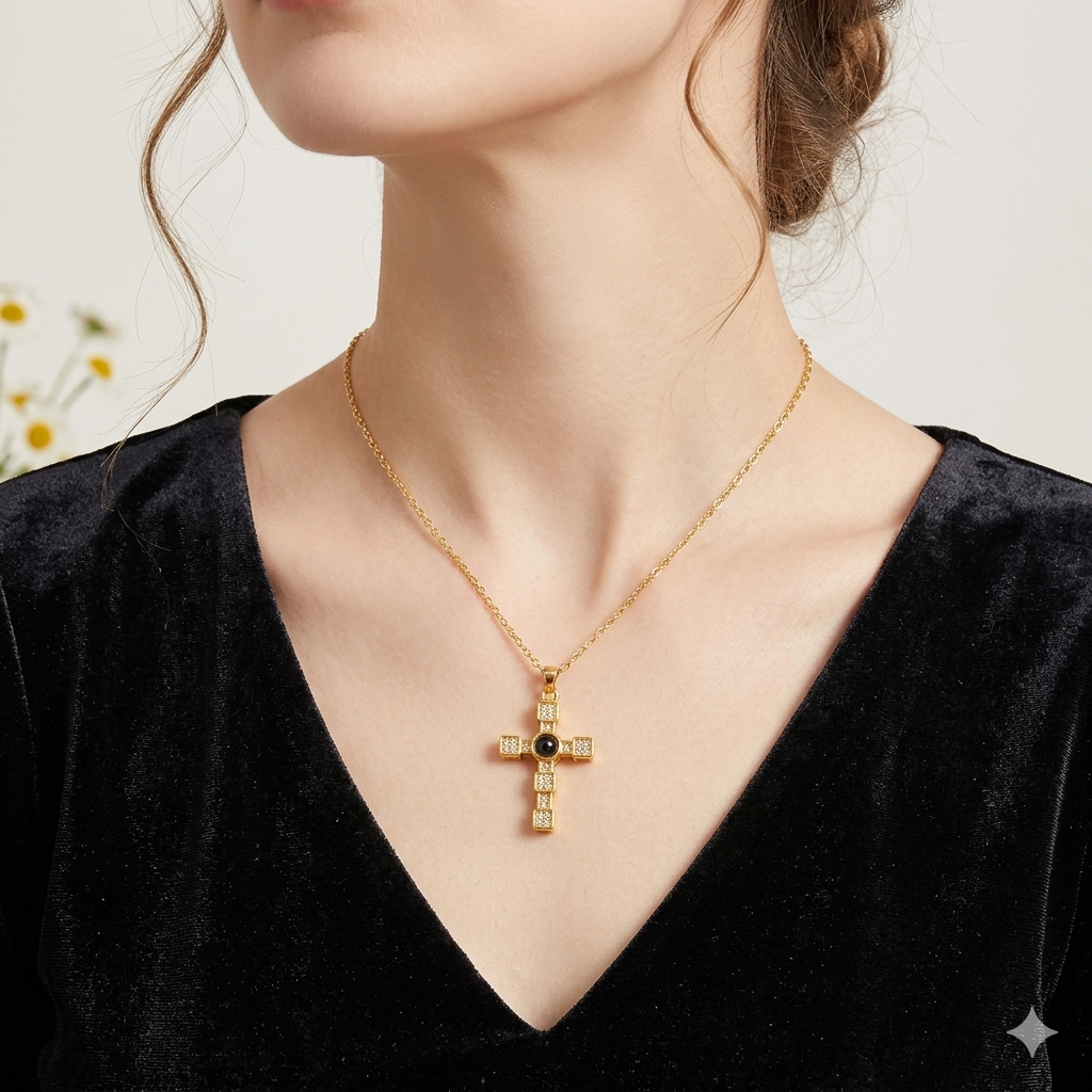 Custom Photo Projection Cross Necklace Personalized Memory Pendant Gift for Her - soufeelmy