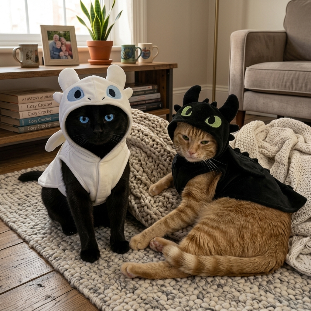 Cute Black & Cream Dragon Pet Sweater – Warm Autumn & Winter Dog & Cat Clothes, Cozy Pet Apparel - soufeelmy