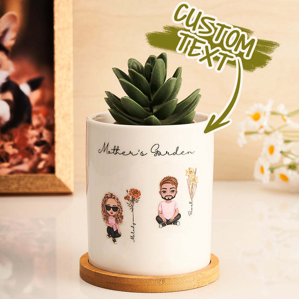 Personalized Cartoon Figure Birth Flower Ceramic Plant Pot Gift for Grandma Mom - soufeelmy
