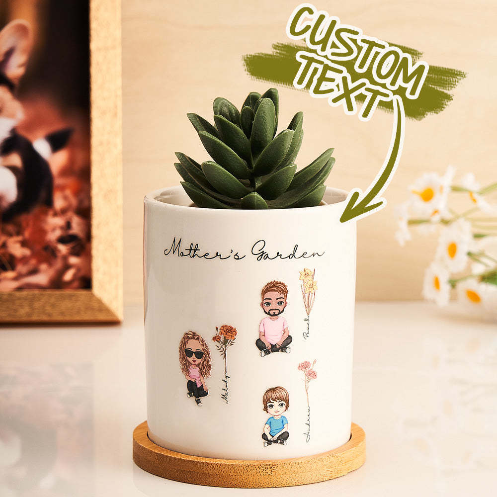 Personalized Cartoon Figure Birth Flower Ceramic Plant Pot Gift for Grandma Mom - soufeelmy