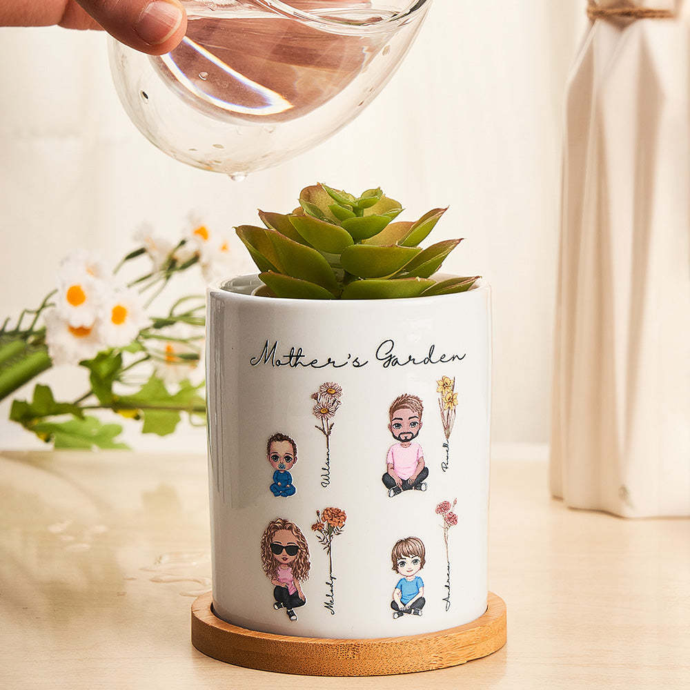 Personalized Cartoon Figure Birth Flower Ceramic Plant Pot Gift for Grandma Mom - soufeelmy