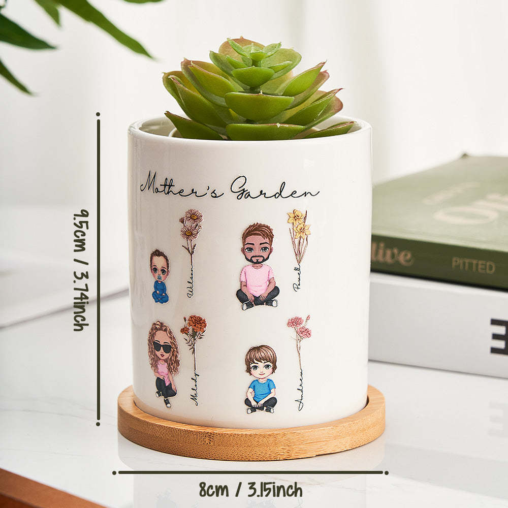 Personalized Cartoon Figure Birth Flower Ceramic Plant Pot Gift for Grandma Mom - soufeelmy