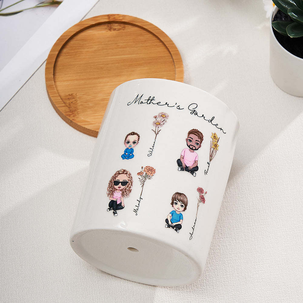 Personalized Cartoon Figure Birth Flower Ceramic Plant Pot Gift for Grandma Mom - soufeelmy