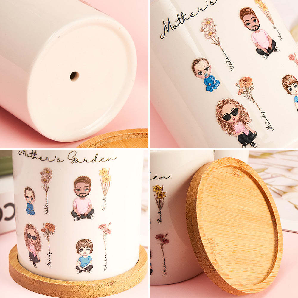 Personalized Cartoon Figure Birth Flower Ceramic Plant Pot Gift for Grandma Mom - soufeelmy