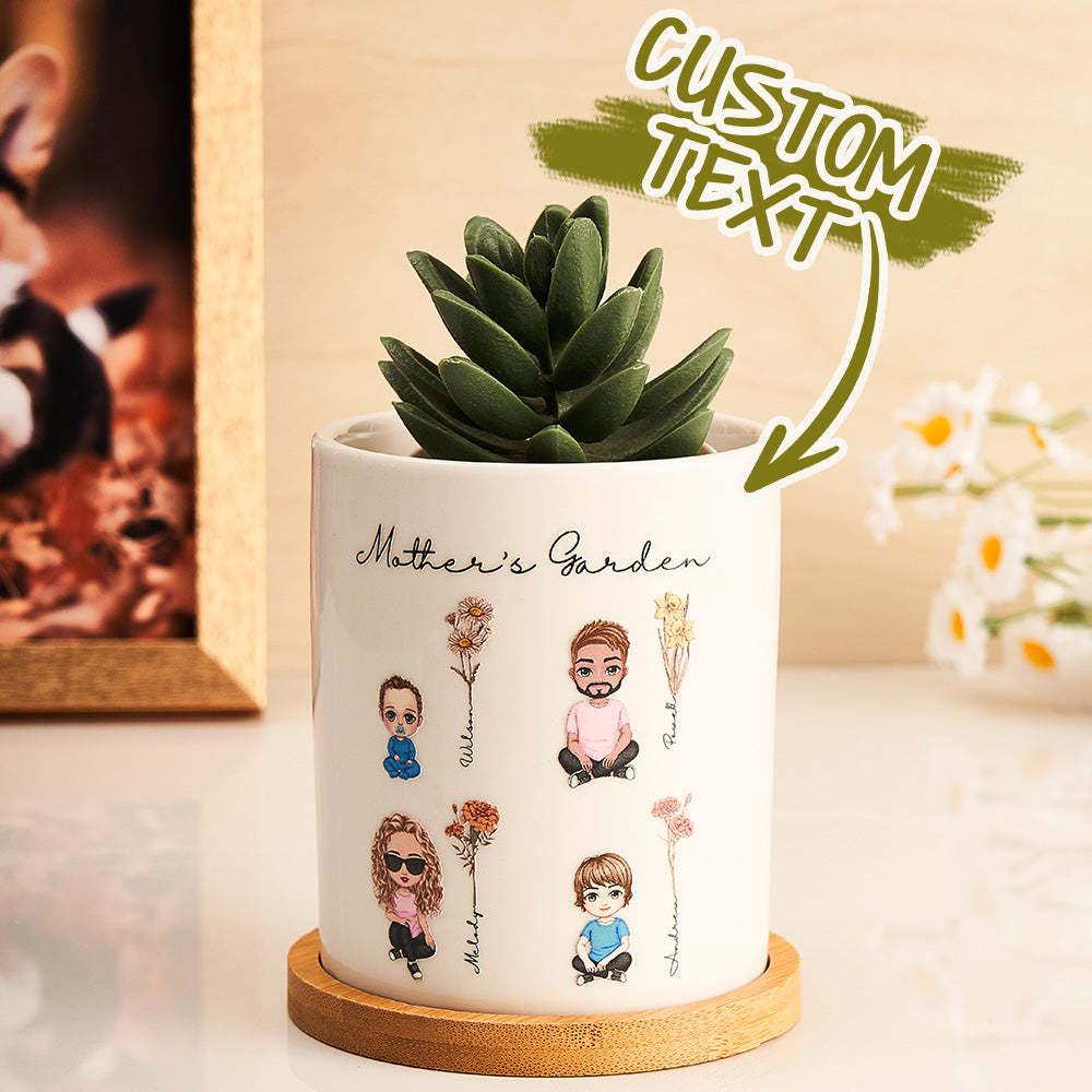 Personalized Cartoon Figure Birth Flower Ceramic Plant Pot Gift for Grandma Mom - soufeelmy