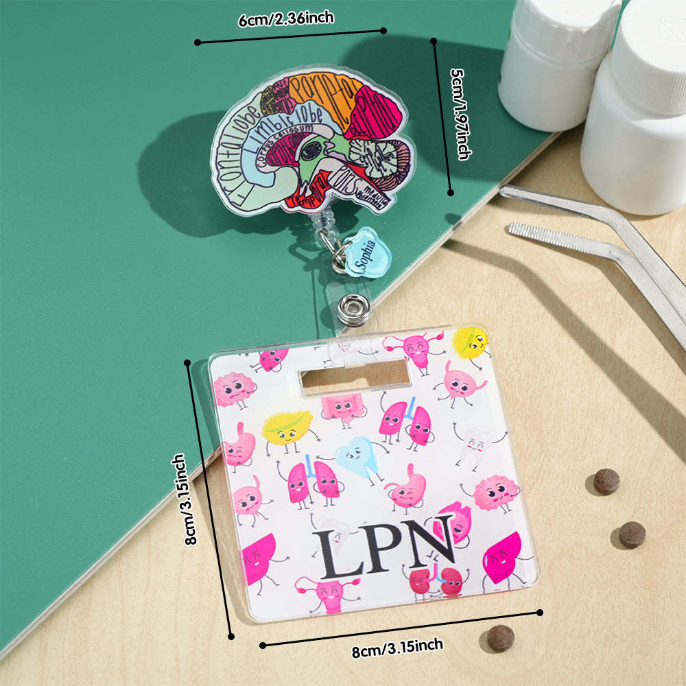 Personalized Anatomical Heart Brain Lungs Badge Reel Charm Retractable Badge Gift for Nurse Doctor - soufeelmy