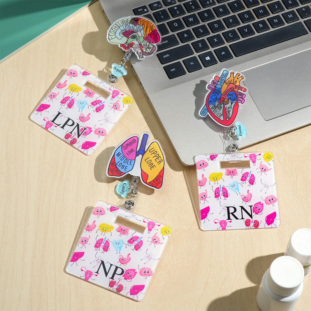 Personalized Anatomical Heart Brain Lungs Badge Reel Charm Retractable Badge Gift for Nurse Doctor - soufeelmy