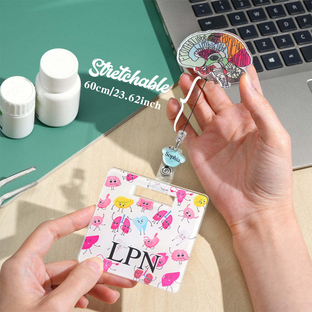 Personalized Anatomical Heart Brain Lungs Badge Reel Charm Retractable Badge Gift for Nurse Doctor - soufeelmy