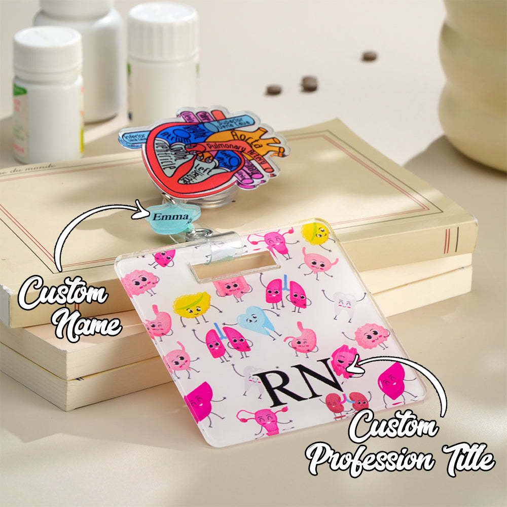 Personalized Anatomical Heart Brain Lungs Badge Reel Charm Retractable Badge Gift for Nurse Doctor - soufeelmy