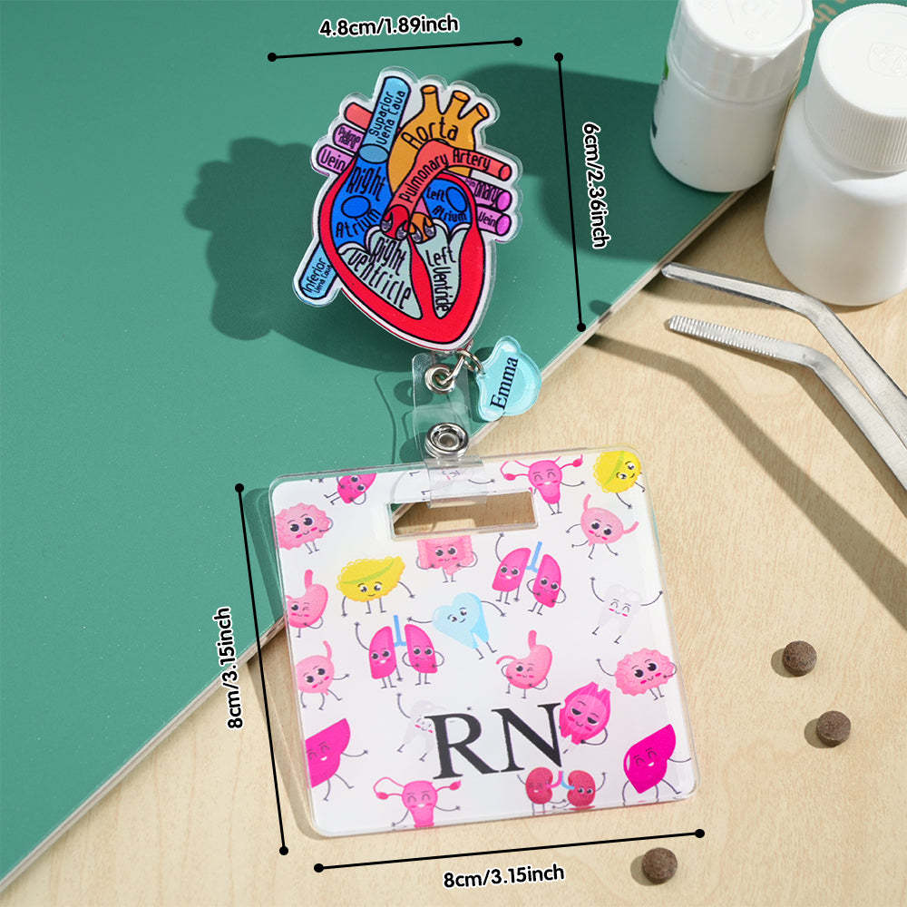 Personalized Anatomical Heart Brain Lungs Badge Reel Charm Retractable Badge Gift for Nurse Doctor - soufeelmy
