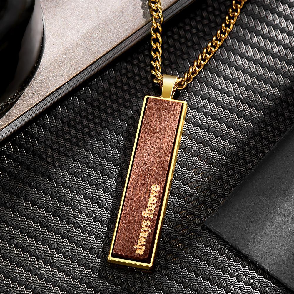 Engravable Wood And Metal Necklace Personalized Retro Pendant Gift for Wedding Anniversary - soufeelmy