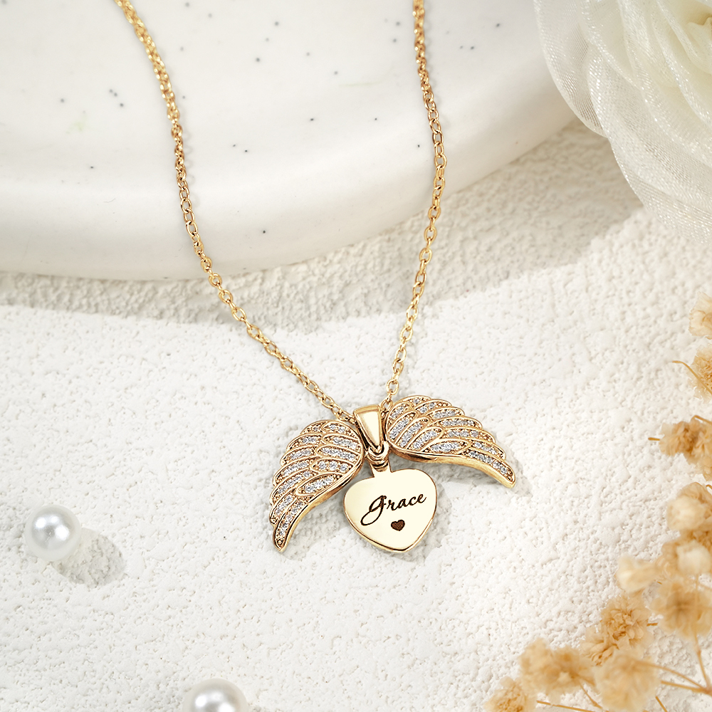 Personalized Angel Wing Necklace Custom Engraved Jewelry for Women Gift For Her - soufeelmy