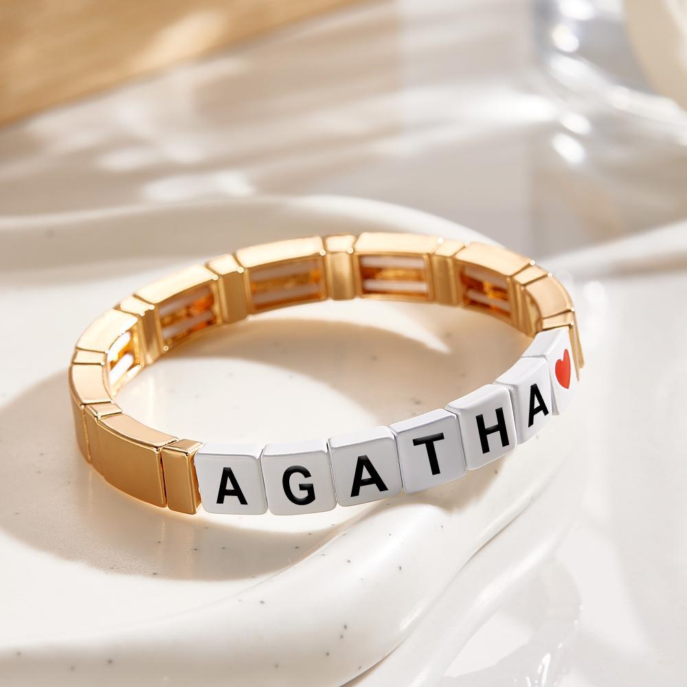 Custom Name Bead Bracelet Enamel Beaded Gold Color Bracelet Gift for Her - soufeelmy