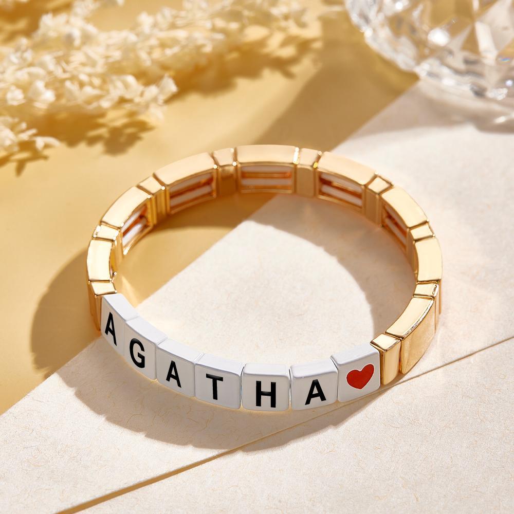 Custom Name Bead Bracelet Enamel Beaded Gold Color Bracelet Gift for Her - soufeelmy