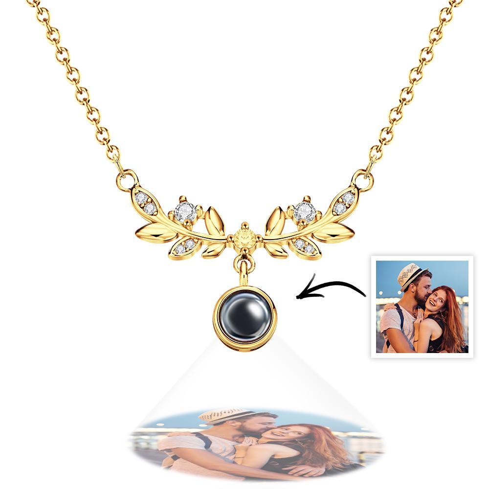 Laurel Leaf Projection Necklace Personalized Picture Inside Pendant Sterling Silver Keepsake Jewelry - soufeelmy
